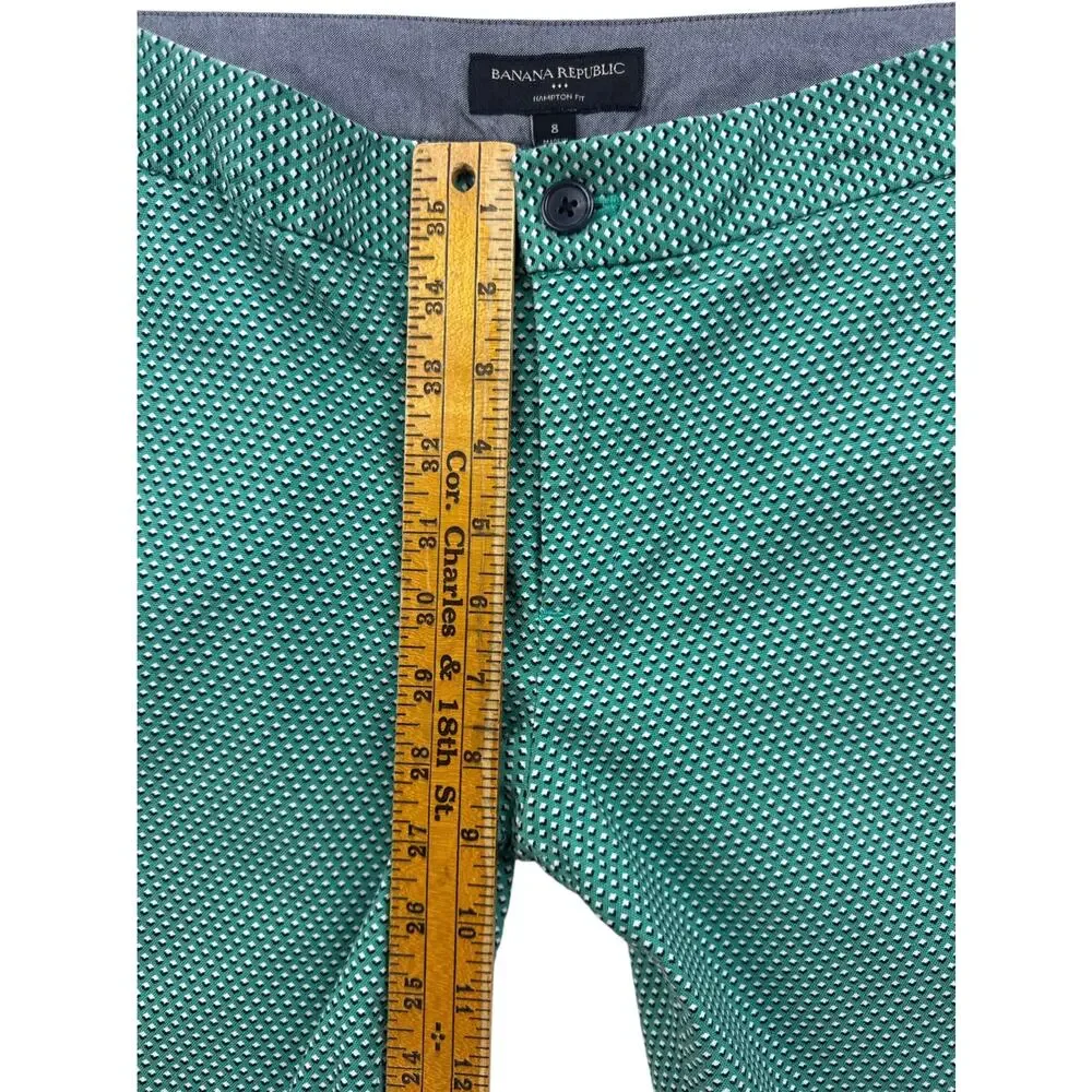 Banana Republic Hampton Fit Crop Chino Green White Geometric Womens 8